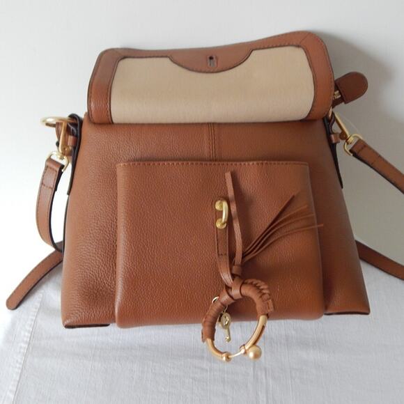 See By Chloe Joan Leather Suede Flap Top Zip Caramel Shoulder Bag Authentic NWT - Picture 14 of 16